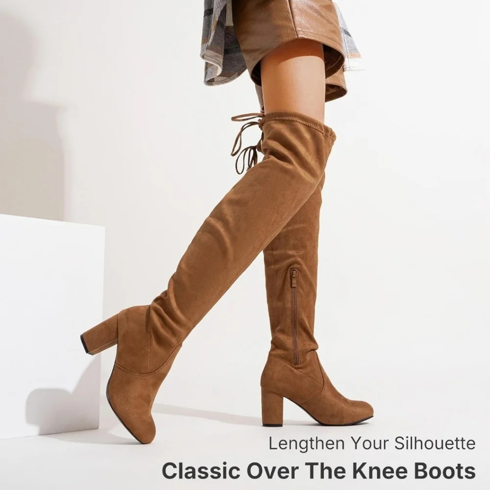 VEPOSE Thigh High Over the Knee High Heel Boots Suede Inner Zipper - Picture 2 of 8